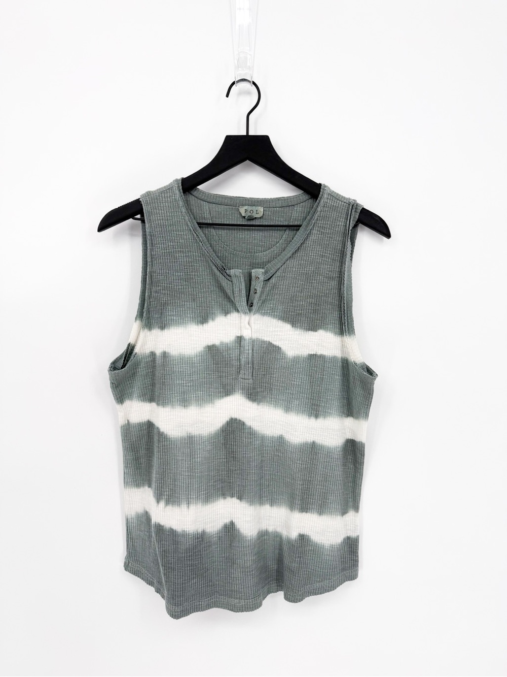 POL Wave On Tie Die Sleeveless Top Gray White Large